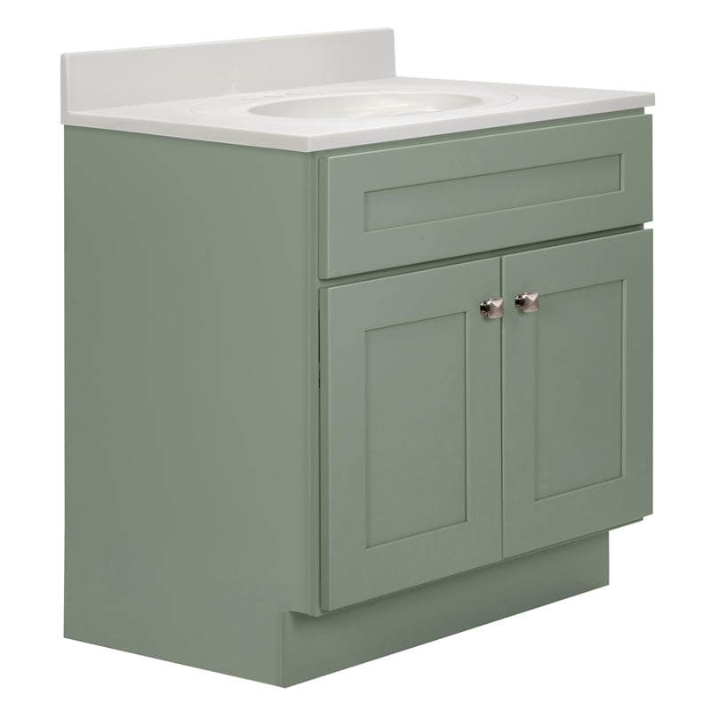 Brookings Bath Vanity Assembled 31x22 - Evergreen Fog Base and Ivory Swirl Top