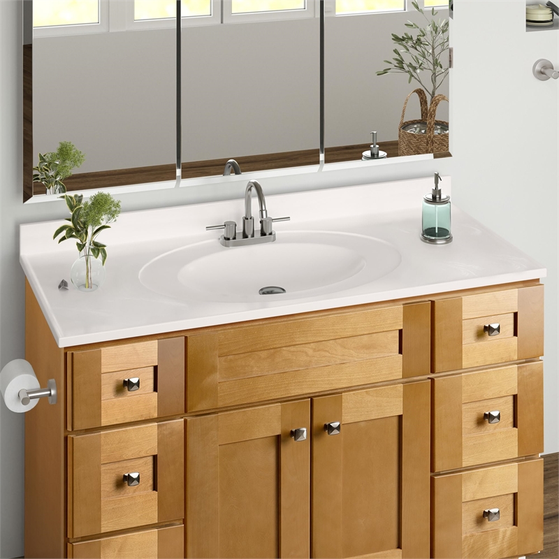 Brookings Bath Vanity Assembled 49x22 - Birch Base and Ivory Swirl Top