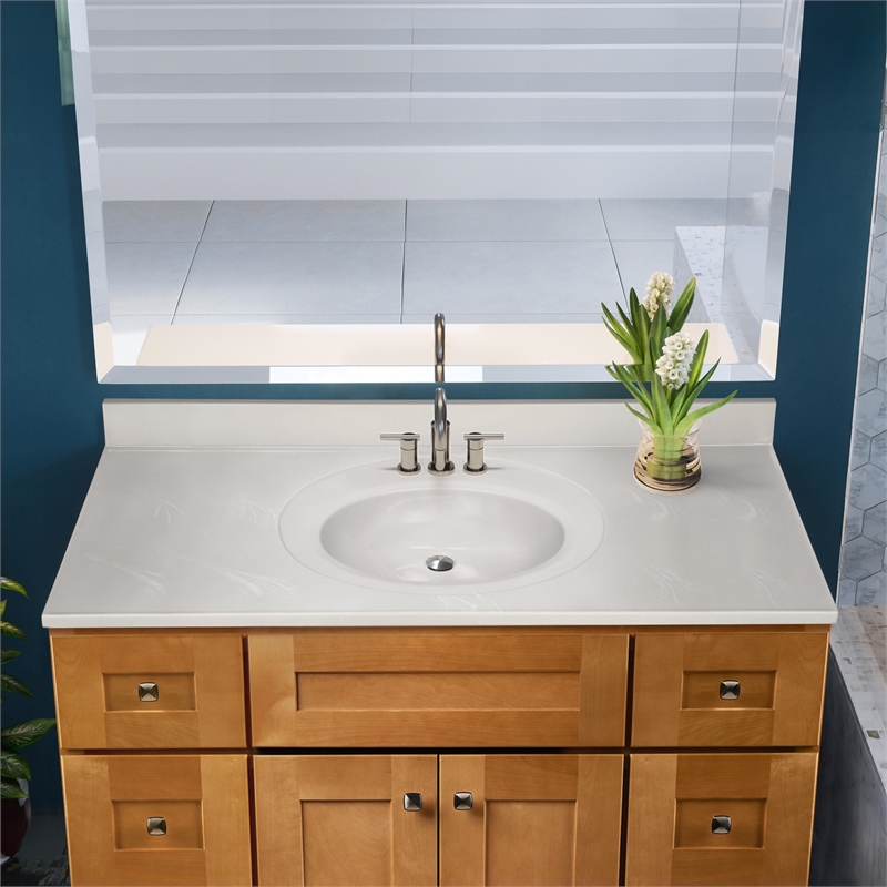Brookings Bath Vanity Assembled 49x22 - Birch Base and Ivory Swirl Top