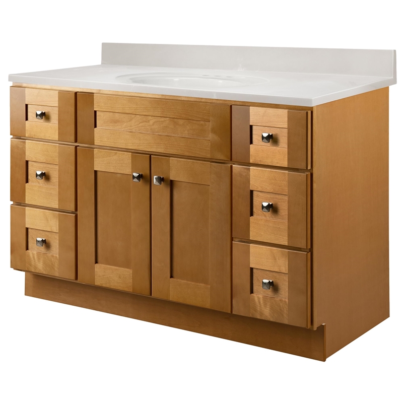 Brookings Bath Vanity Assembled 49x22 - Birch Base and Ivory Swirl Top