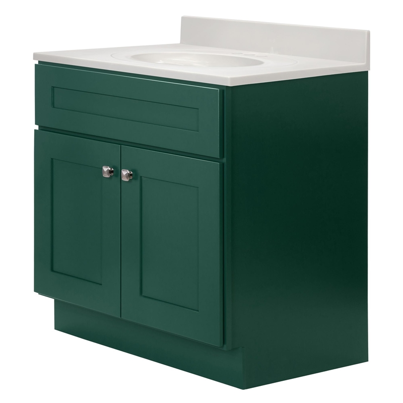 Brookings Bath Vanity Assembled 31x22 - Hunt Club Base and Ivory Swirl Top