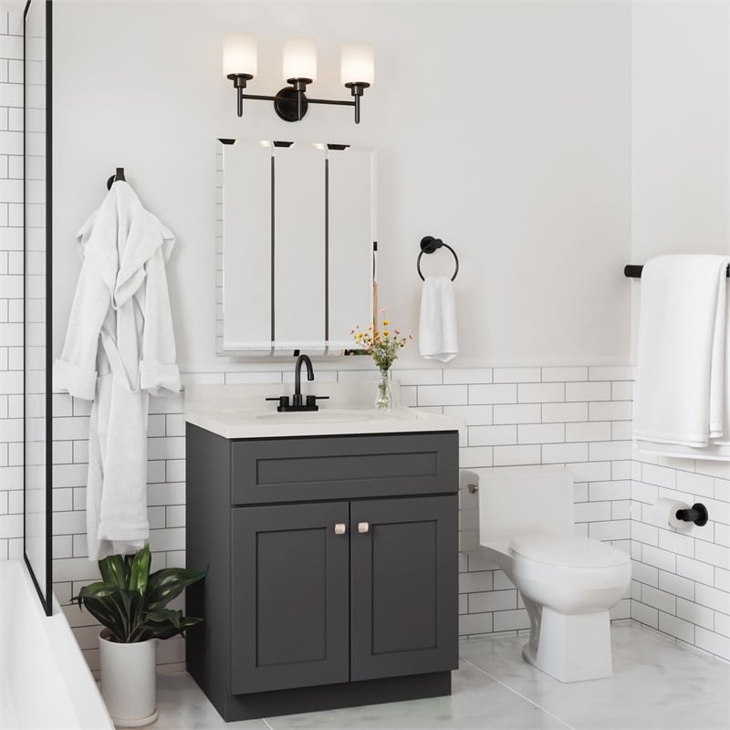 Brookings Bath Vanity Assembled 31x22 - Urbane Bronze Base and Ivory Swirl Top