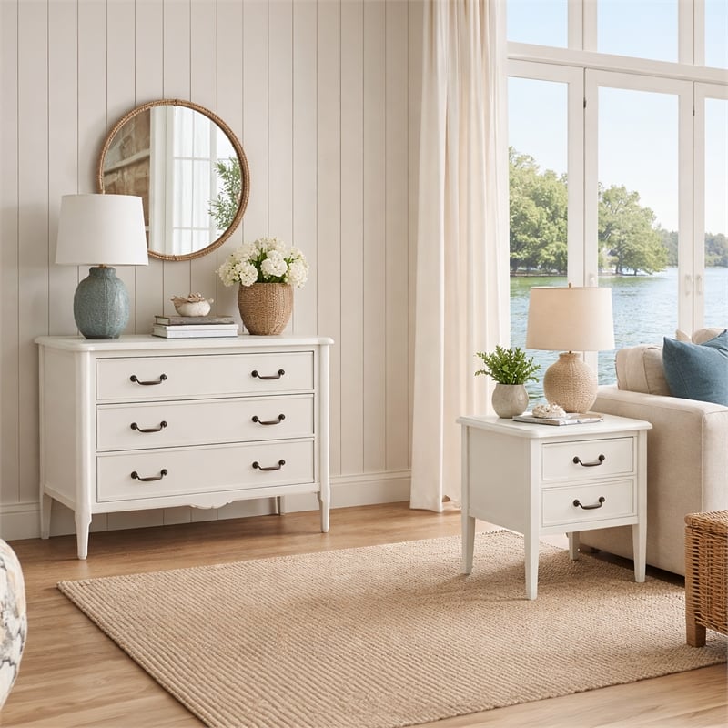 Design House Oxford End Table and Chest Set in Antique White