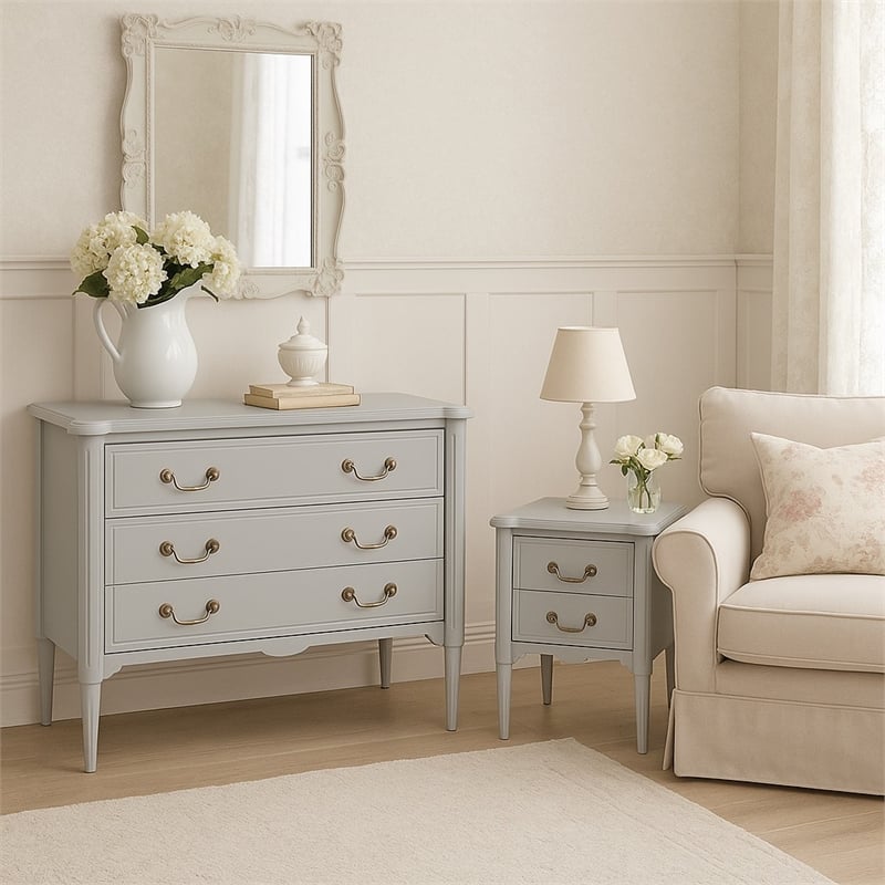 Design House Oxford End Table and Chest Set in Gray