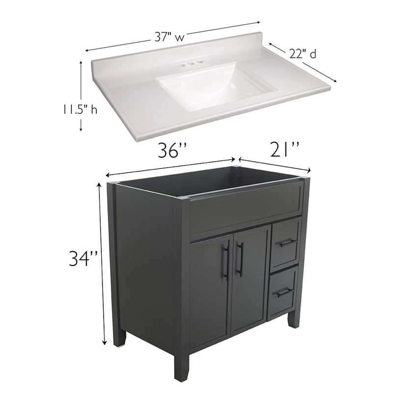 design house 37&quot dawson vanity with marble top in iron ore