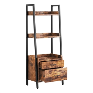 fabato 3-tier modern wood ladder bookcase with 2 drawers in rustic brown