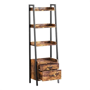 fabato 4-tier modern wood ladder bookcase with 2 drawers in rustic brown