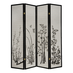milton greens stars inc 4-panel traditional wood room divider in print black