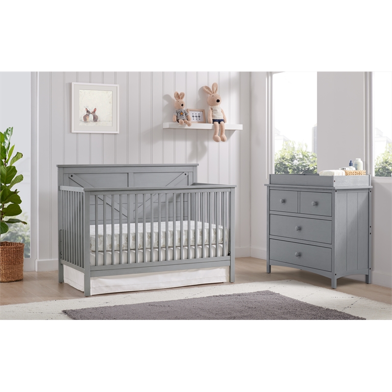 Oxford Baby Montauk Wood 4 In 1 Convertible Crib in Gray Finish