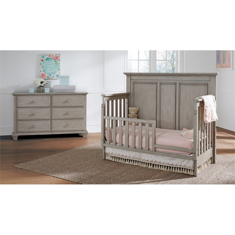 Oxford Baby Universal Wood Toddler Guard Rail in Stone Wash Gray Finish