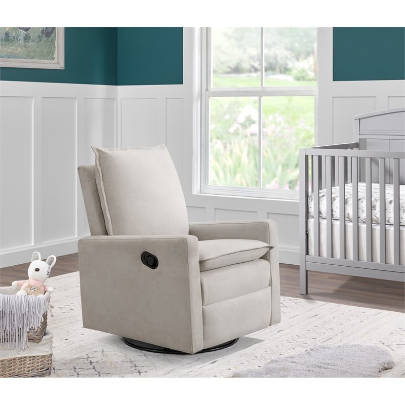 Oxford Baby Uptown Wood and Fabric Swivel Glider & Recliner in Sand Beige