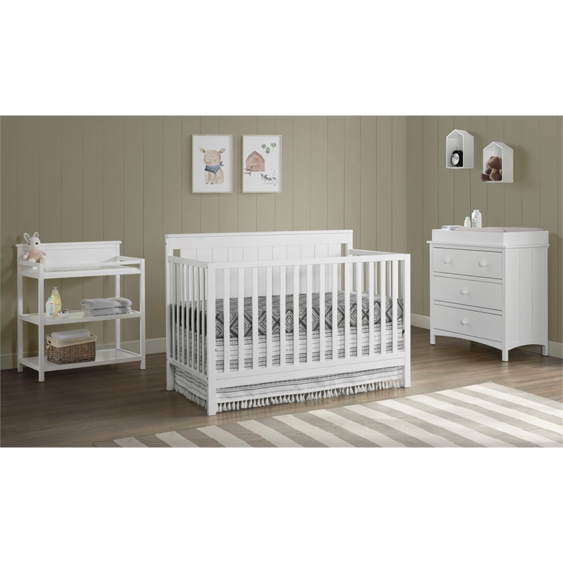 Oxford Baby Lazio Wood 4 In 1 Convertible Crib in Snow White Finish