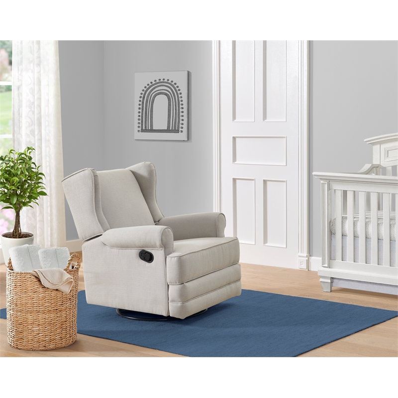 Oxford Baby Teegan Wood and Fabric Swivel Glider & Recliner in Sand Beige