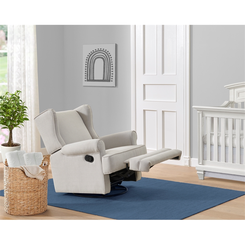 Oxford Baby Teegan Wood and Fabric Swivel Glider & Recliner in Sand Beige