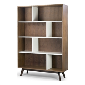 Glamour Home Anita 4-Level Engineered Wood Bookcase in White and Walnut