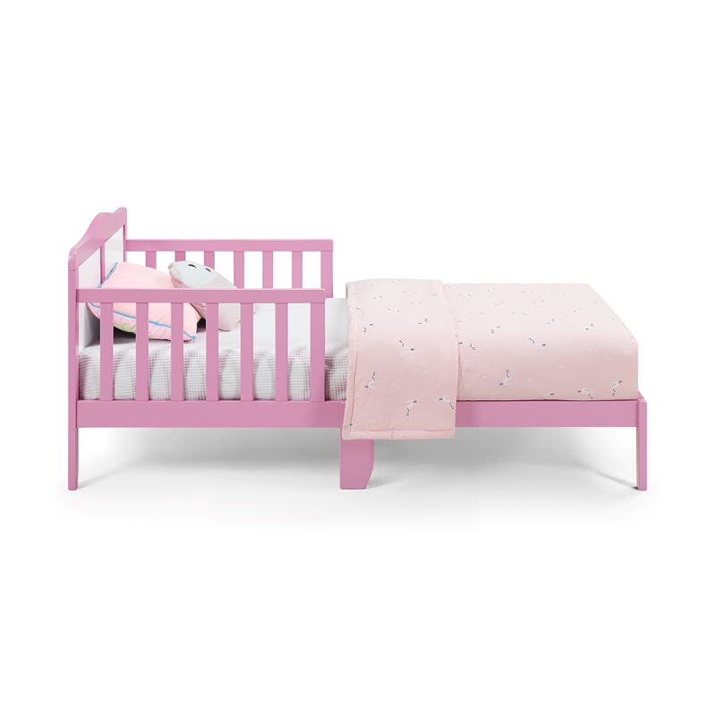 Olive & Opie Birdie Contemporary Wood Toddler Bed in Dark Pink and White