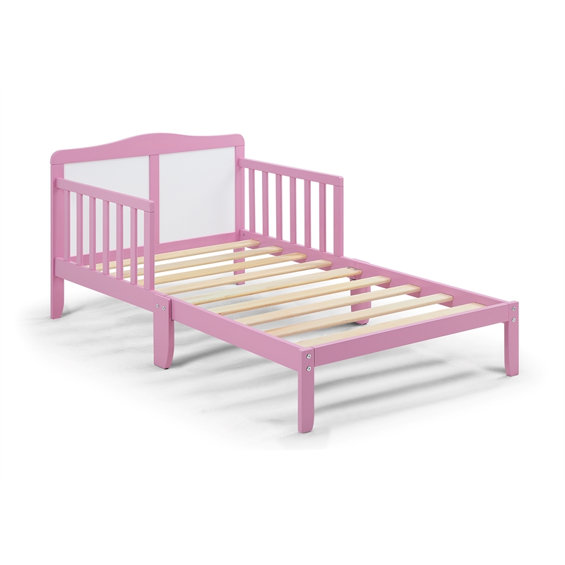 Olive & Opie Birdie Contemporary Wood Toddler Bed in Dark Pink and White