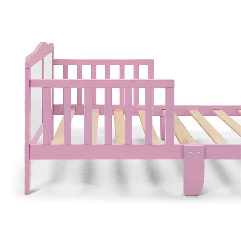 Olive & Opie Birdie Contemporary Wood Toddler Bed in Dark Pink and White