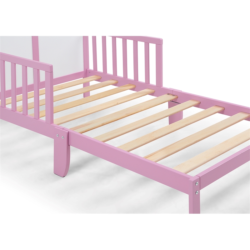 Olive & Opie Birdie Contemporary Wood Toddler Bed in Dark Pink and White