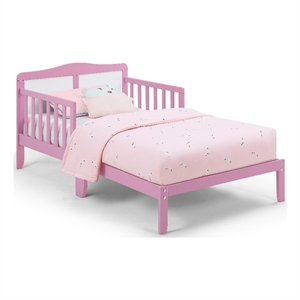 olive & opie birdie contemporary wood toddler bed in dark pink and white
