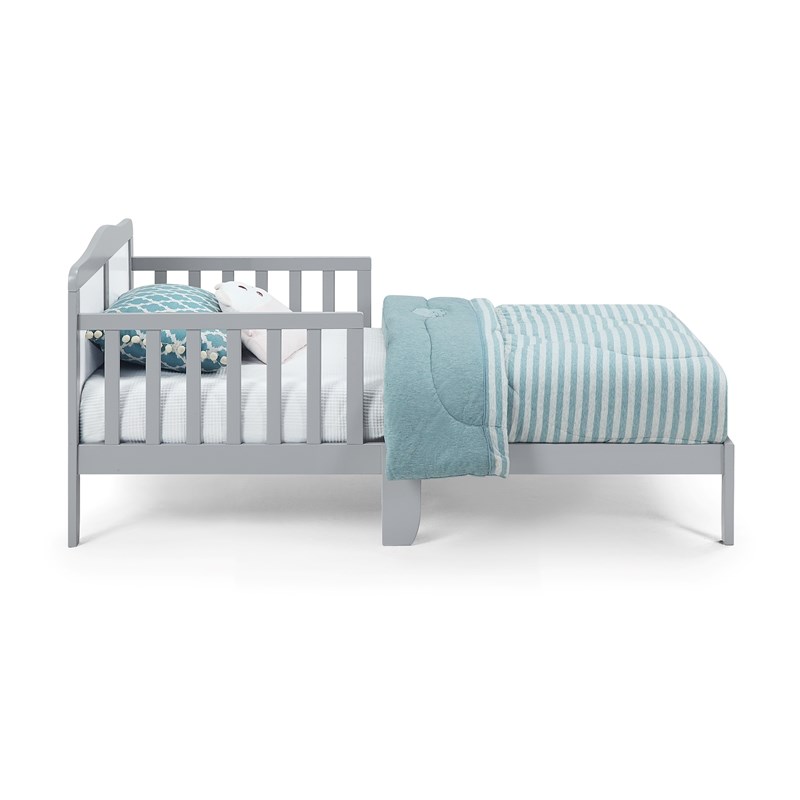Olive & Opie Birdie Contemporary Wood Toddler Bed in Light Gray and White