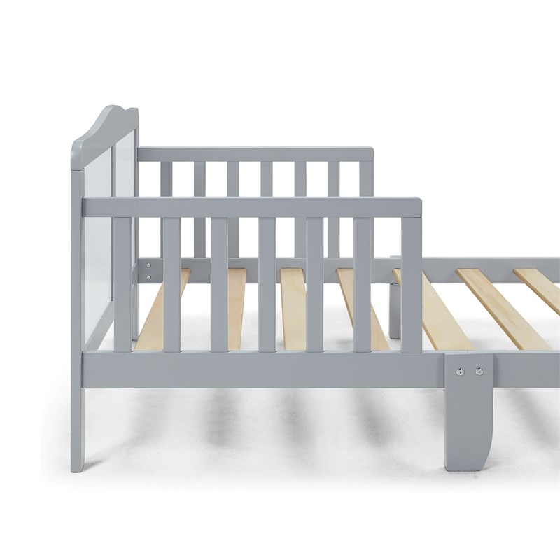 Olive & Opie Birdie Contemporary Wood Toddler Bed in Light Gray and White