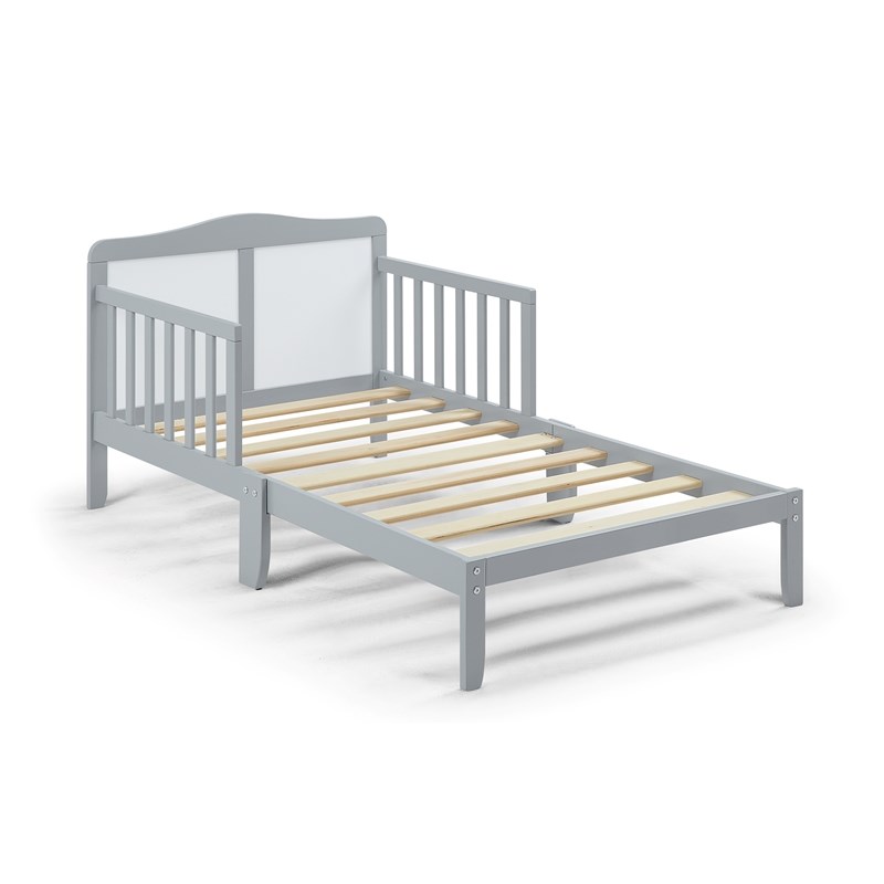 Olive & Opie Birdie Contemporary Wood Toddler Bed in Light Gray and White