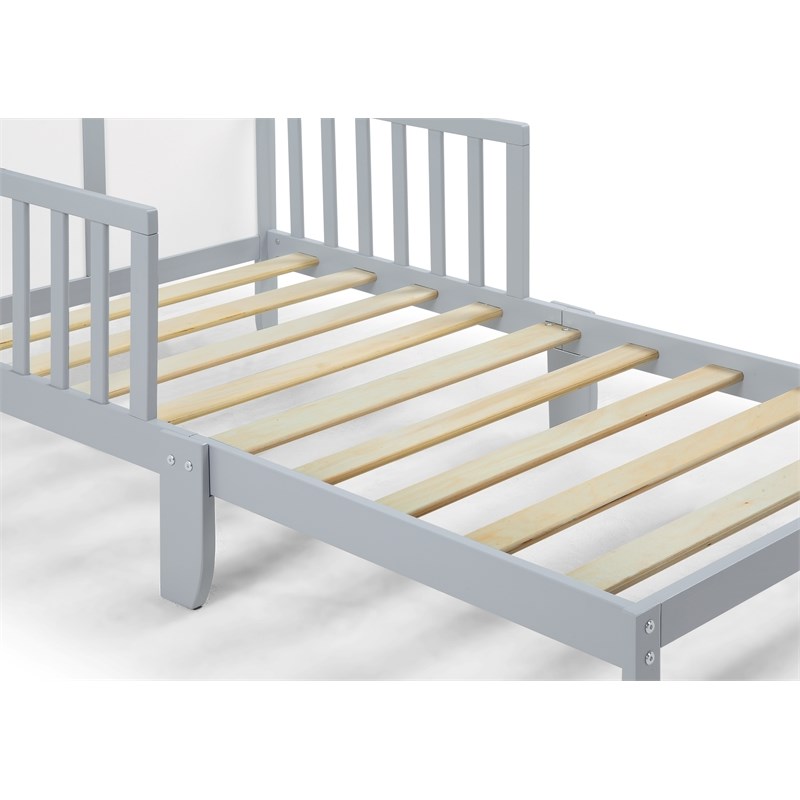 Olive & Opie Birdie Contemporary Wood Toddler Bed in Light Gray and White