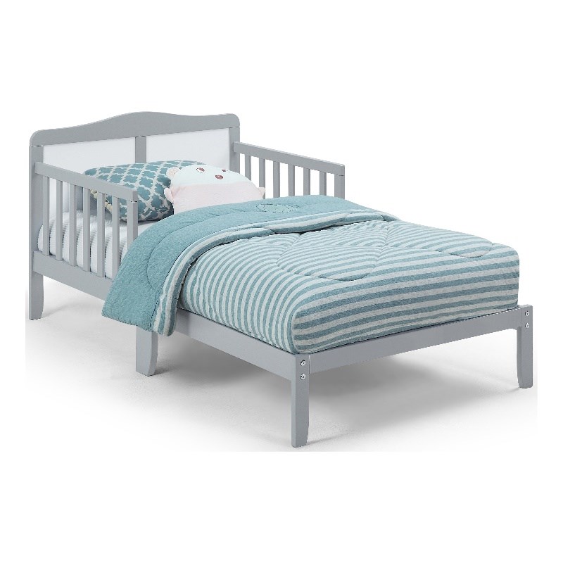 Olive & Opie Birdie Contemporary Wood Toddler Bed in Light Gray and White