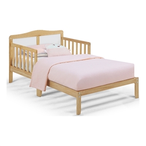 olive & opie birdie contemporary wood toddler bed in natural and white