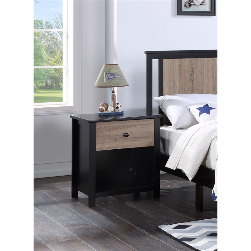 Olive & Opie Connelly Wood Nightstand in Black and Vintage Walnut