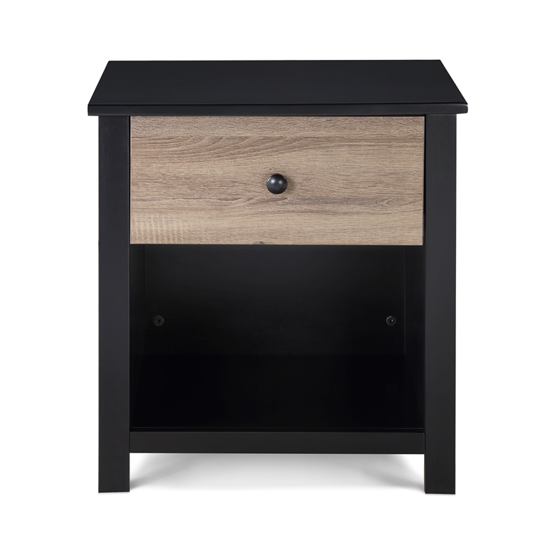 Olive & Opie Connelly Wood Nightstand in Black and Vintage Walnut