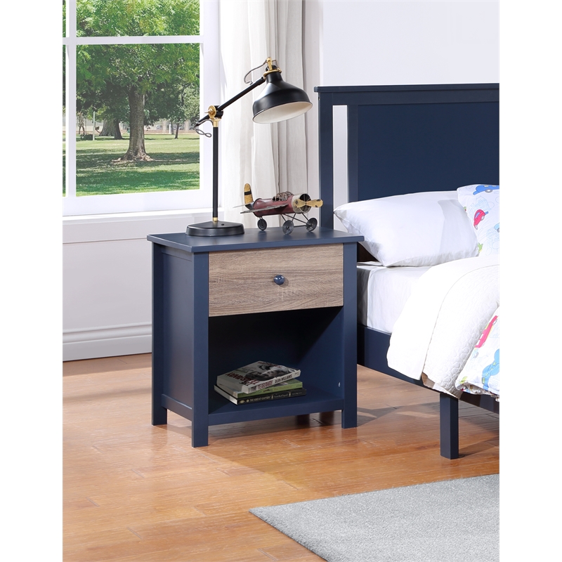 Olive & Opie Connelly Wood Nightstand in Midnight Blue and Vintage Walnut
