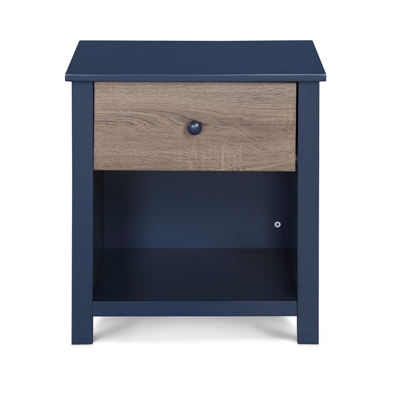 Olive & Opie Connelly Wood Nightstand in Midnight Blue and Vintage Walnut
