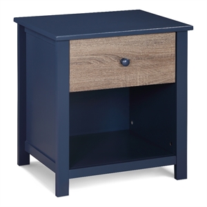 olive & opie connelly wood nightstand in midnight blue and vintage walnut