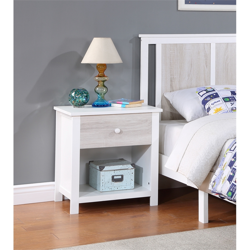 Olive & Opie Connelly Wood Nightstand in White and Rockport Gray