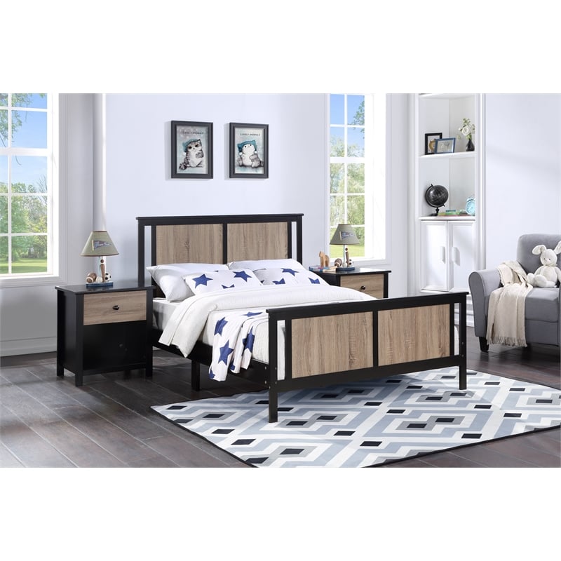 Olive & Opie Connelly Wood Reversible Panel Full Bed in Black/Vintage Walnut