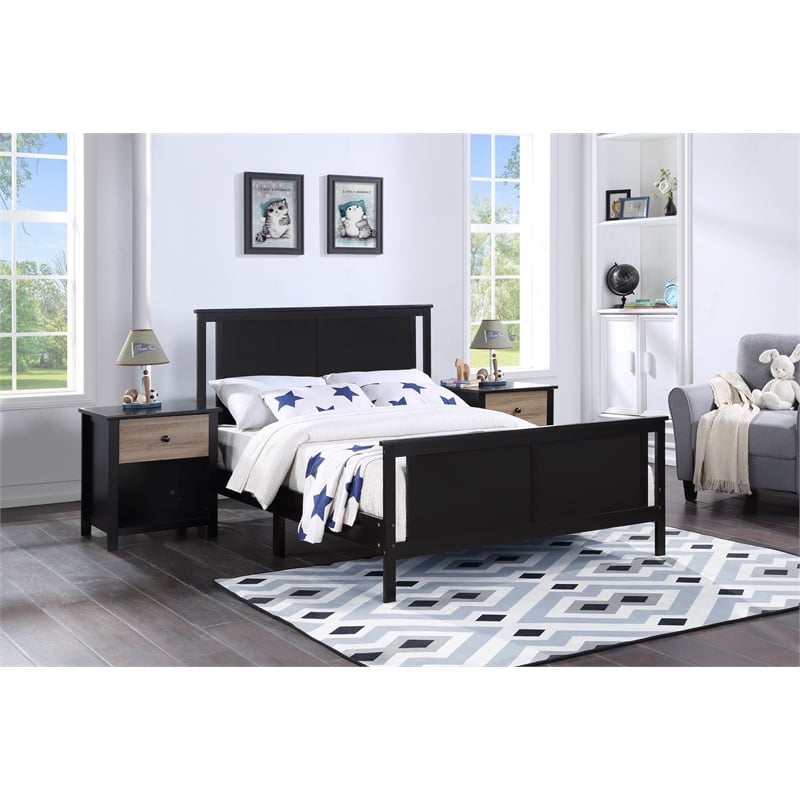 Olive & Opie Connelly Wood Reversible Panel Full Bed in Black/Vintage Walnut