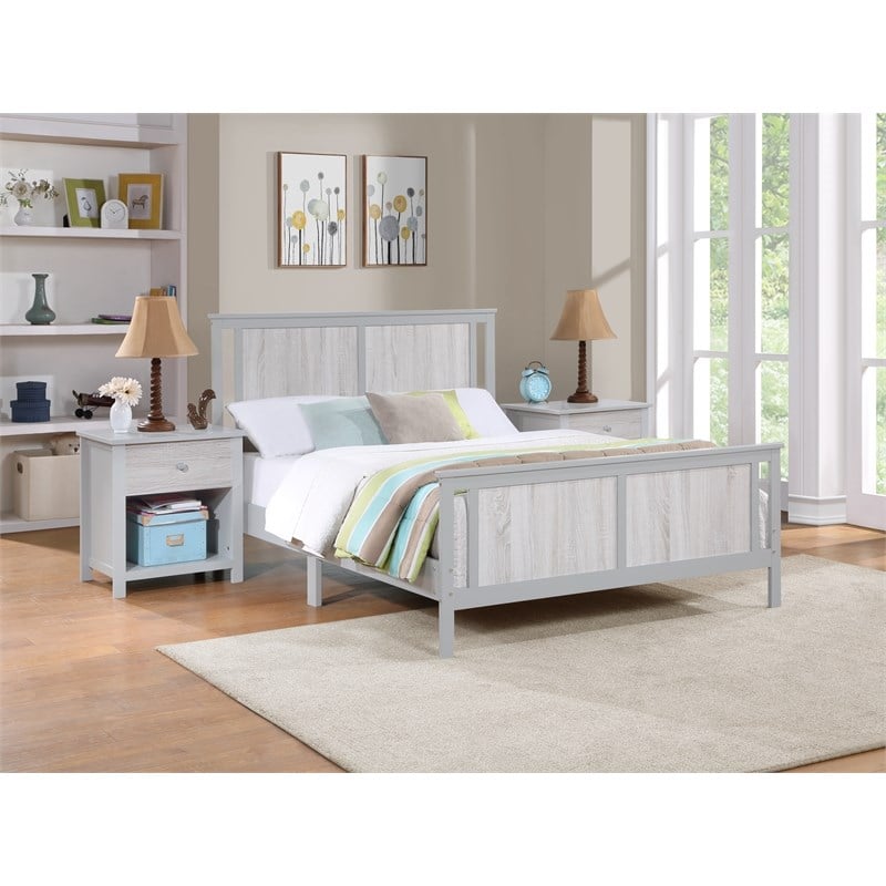 Olive & Opie Connelly Wood Reversible Panel Full Bed in Gray/Rockport Gray