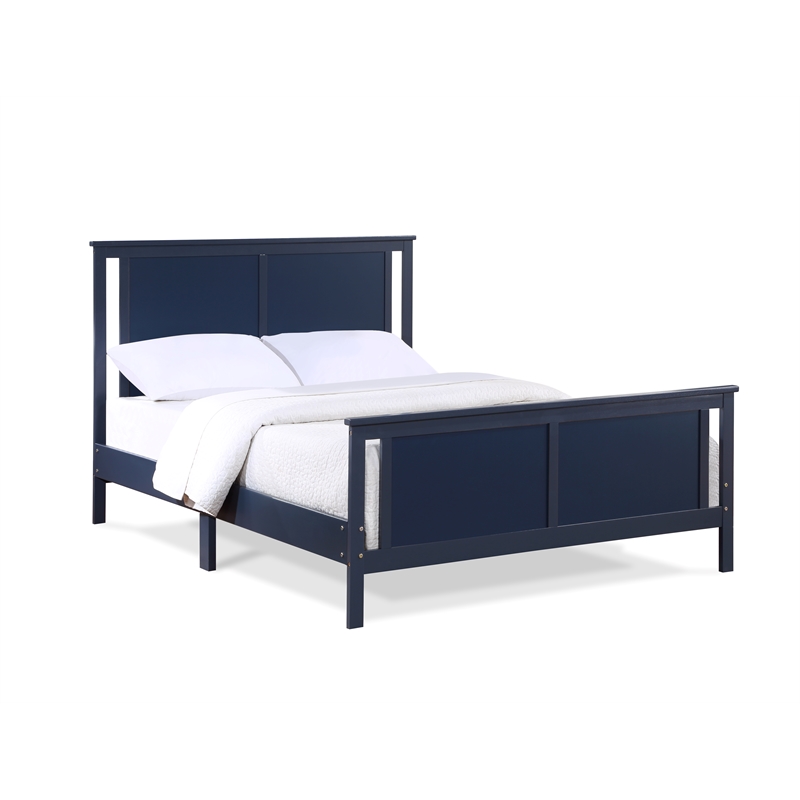 Olive & Opie Connelly Wood Reversible Panel Full Bed in Midnight Blue/Walnut