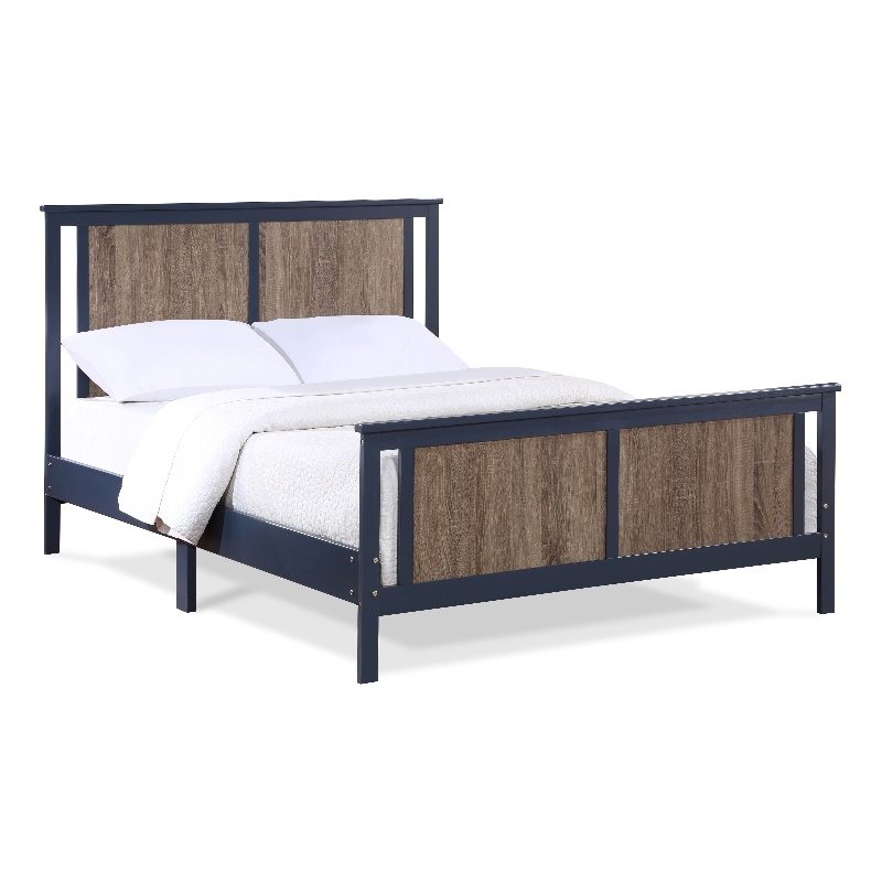 Olive & Opie Connelly Wood Reversible Panel Full Bed in Midnight Blue/Walnut