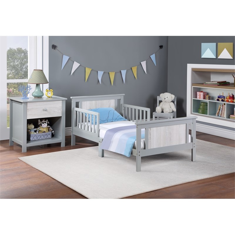 Olive & Opie Connelly Wood Reversible Panel Toddler Bed in Gray/Rockport Gray