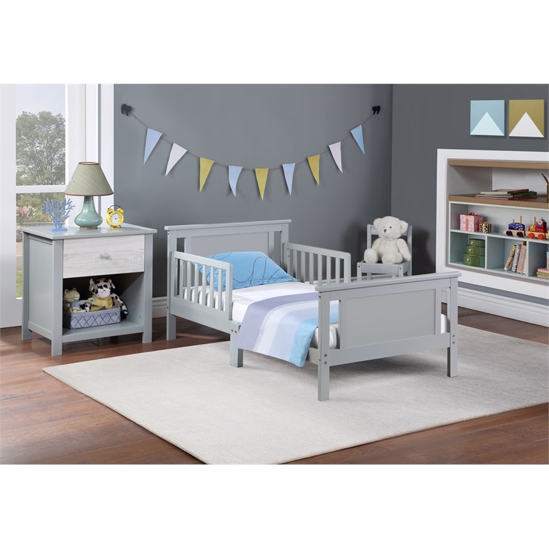 Olive & Opie Connelly Wood Reversible Panel Toddler Bed in Gray/Rockport Gray