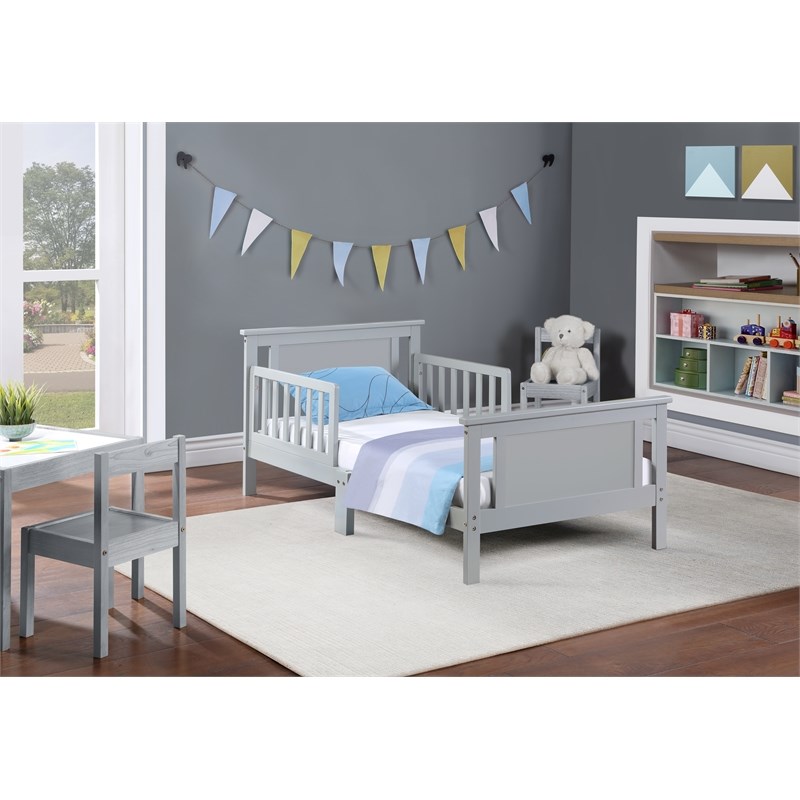 Olive & Opie Connelly Wood Reversible Panel Toddler Bed in Gray/Rockport Gray