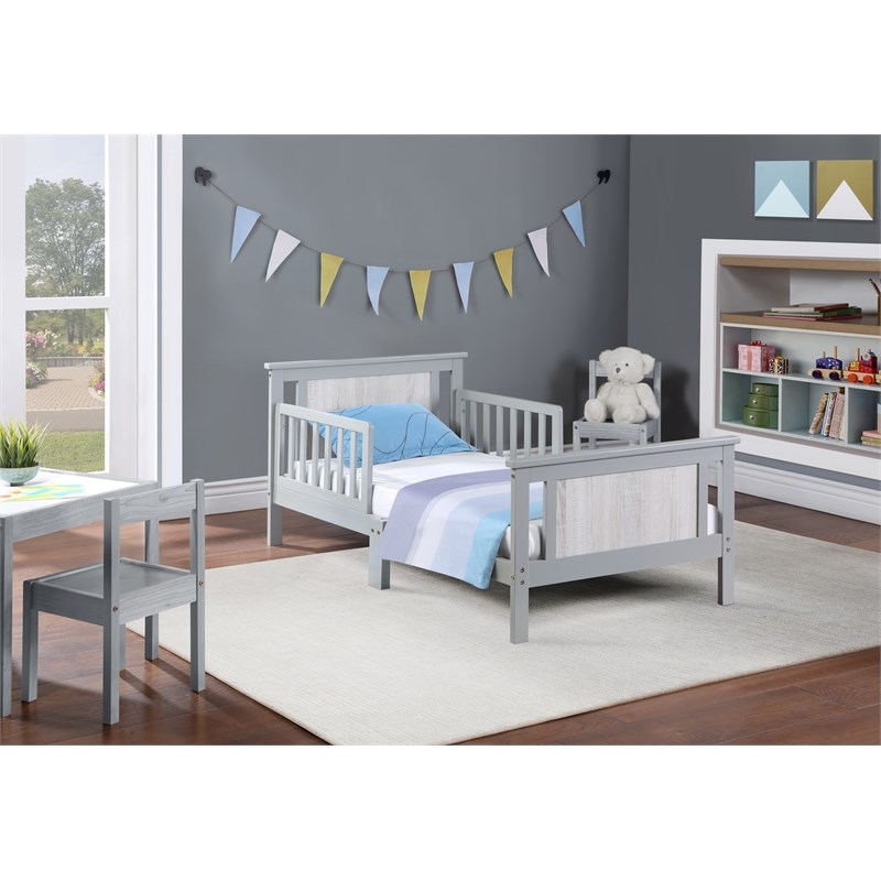 Olive & Opie Connelly Wood Reversible Panel Toddler Bed in Gray/Rockport Gray