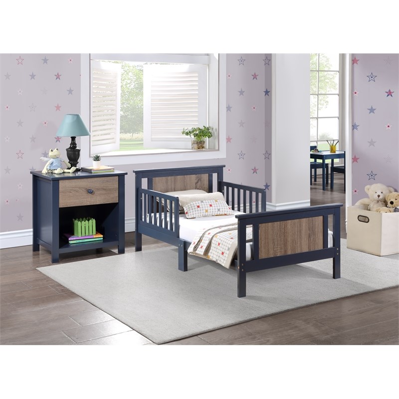 Olive & Opie Connelly Wood Reversible Panel Toddler Bed in Midnight Blue
