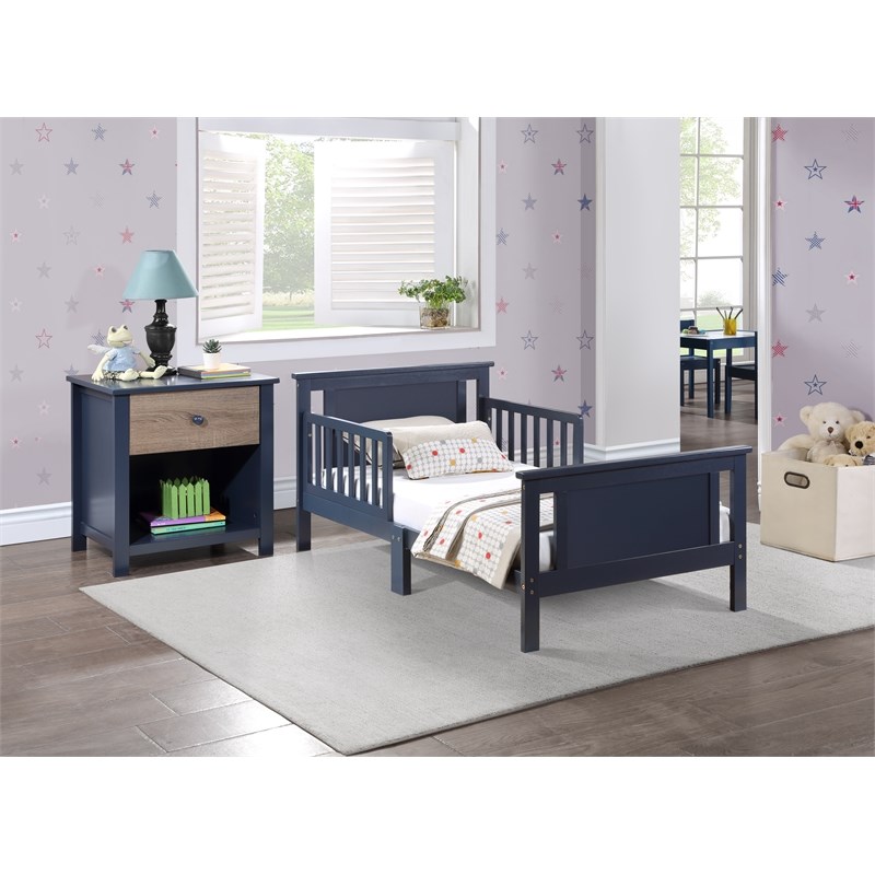 Olive & Opie Connelly Wood Reversible Panel Toddler Bed in Midnight Blue
