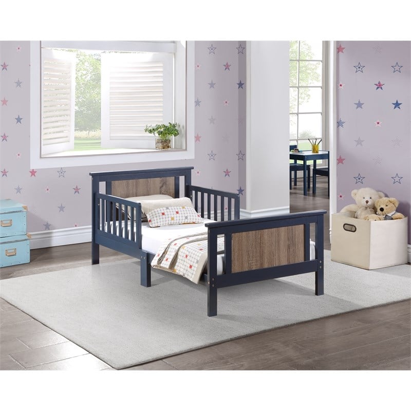 Olive & Opie Connelly Wood Reversible Panel Toddler Bed in Midnight Blue