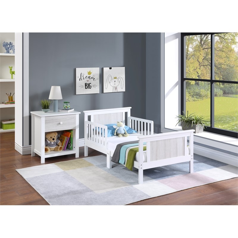 Olive & Opie Connelly Wood Reversible Panel Toddler Bed in White/Rockport Gray