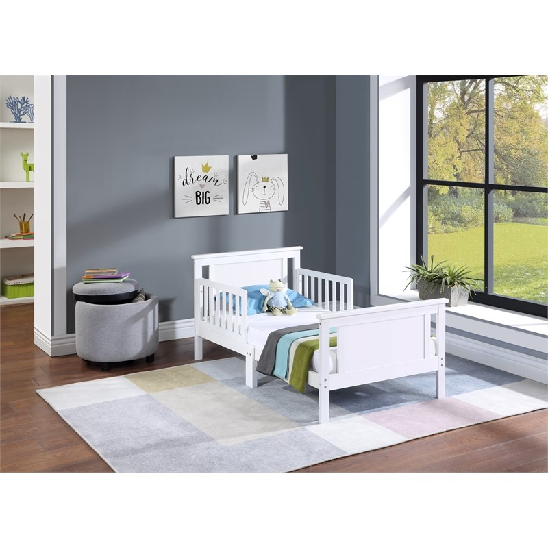 Olive & Opie Connelly Wood Reversible Panel Toddler Bed in White/Rockport Gray